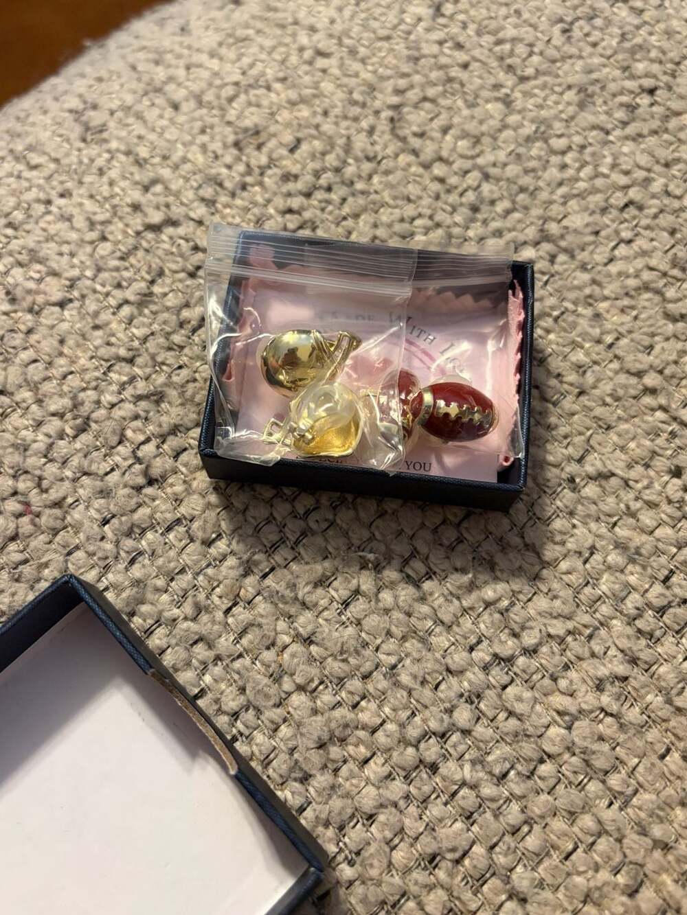 Vintage Gold Tone Football Helmet/ Red Enamel Football Clip-On Earrings Set
